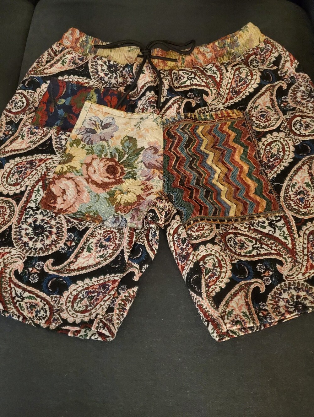 Patchwork Tapestry Shorts with Floral, Chevron, and Paisley UNISEX - Picture 3 of 6
